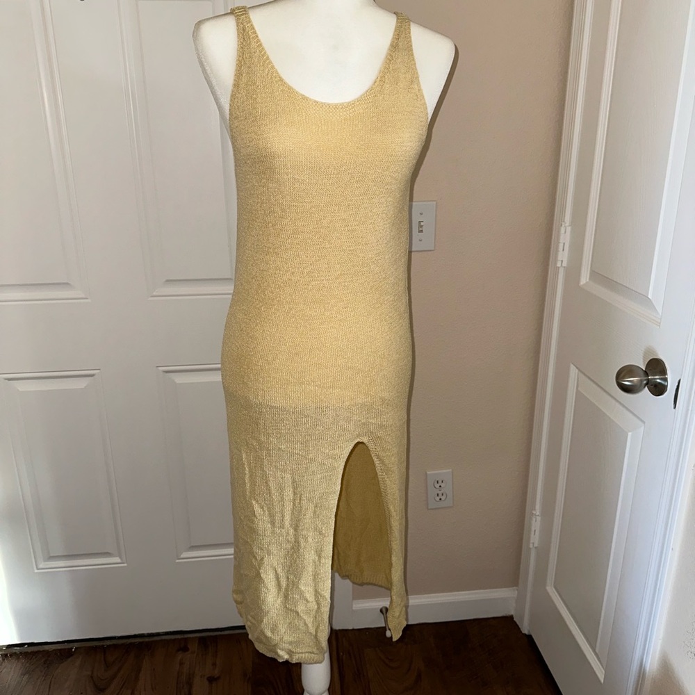 Crochet Knit Tan Dress with slit One Size - Picture 2 of 10